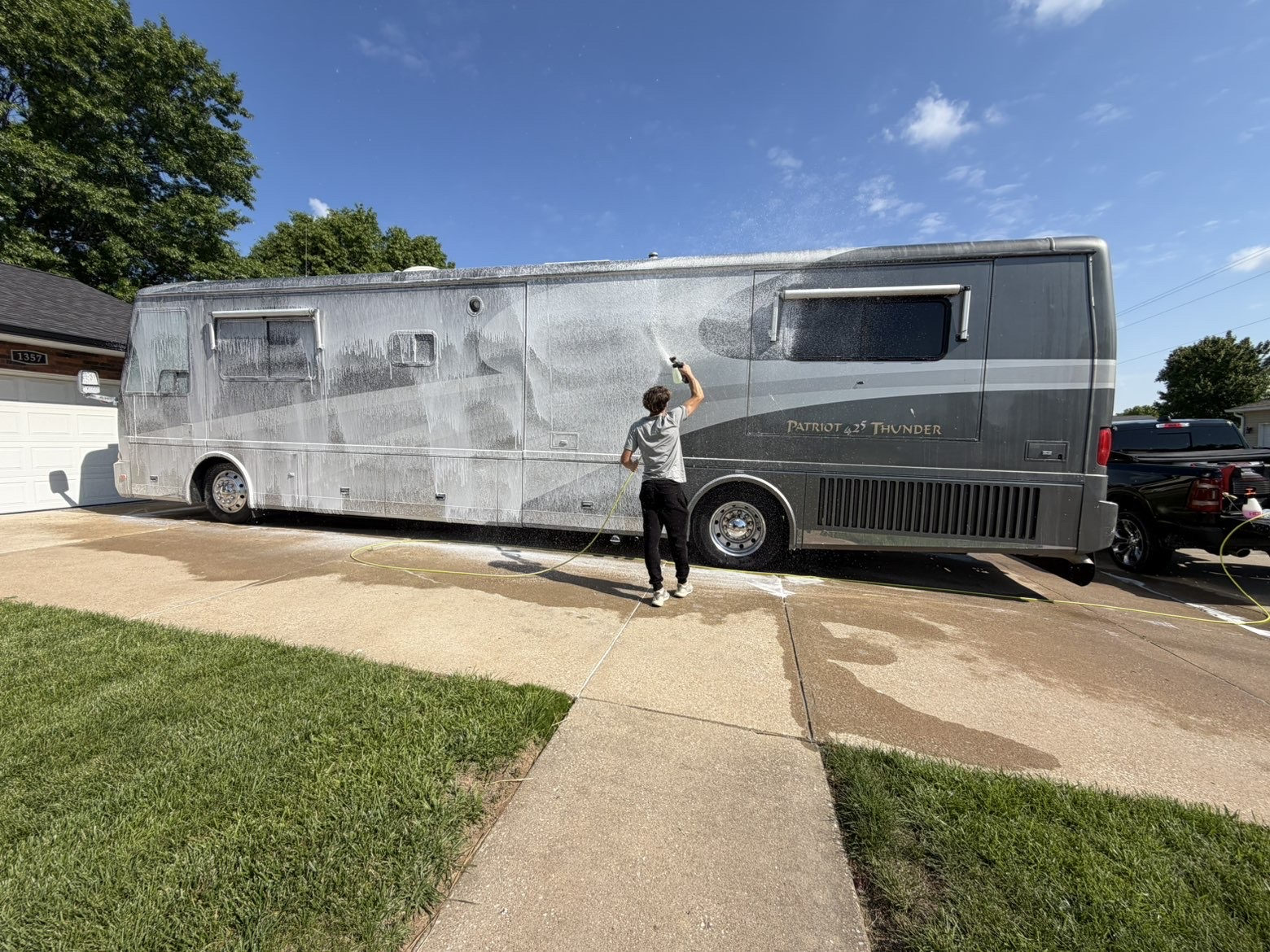 Motorcoach being professionally washed