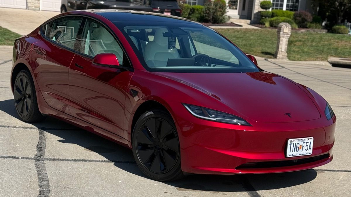 Red Tesla after ceramic coating